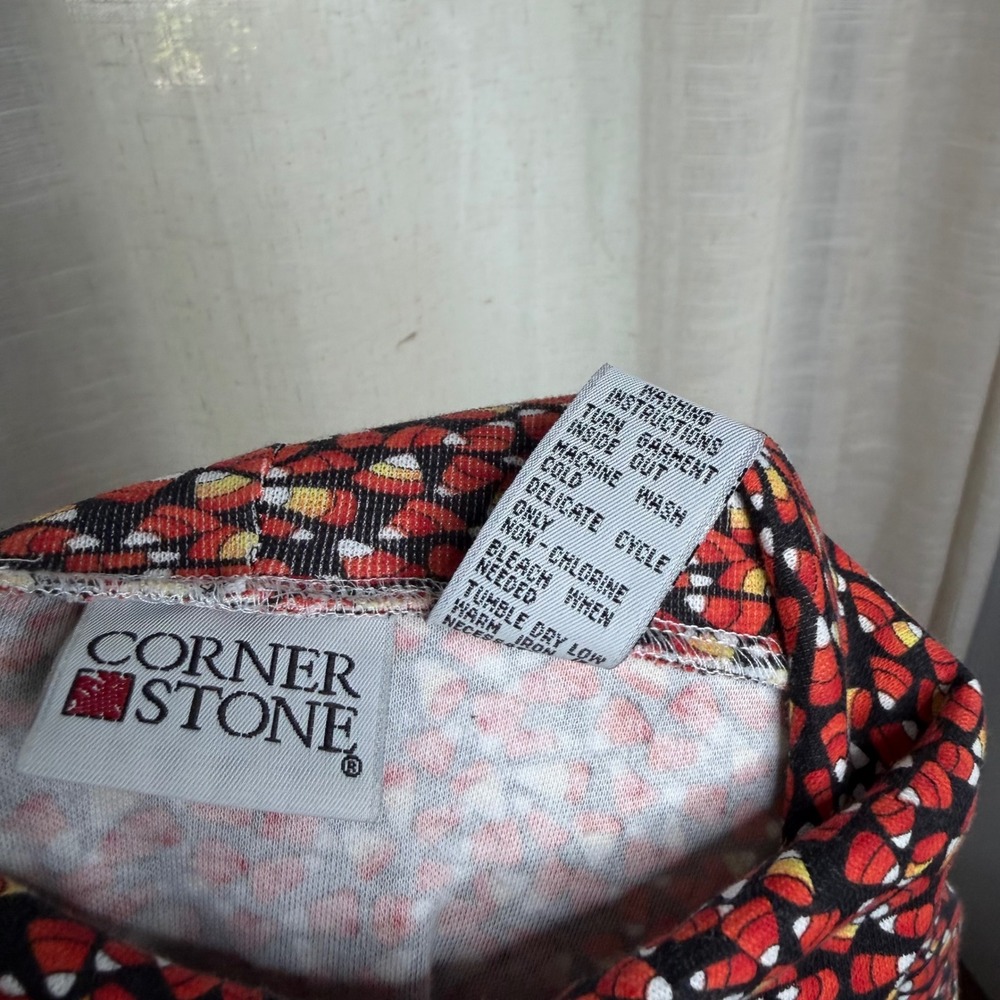 Vintage Halloween Corner Stone‎ Candy Corn Turtleneck Top Black Orange Medium - Picture 7 of 7